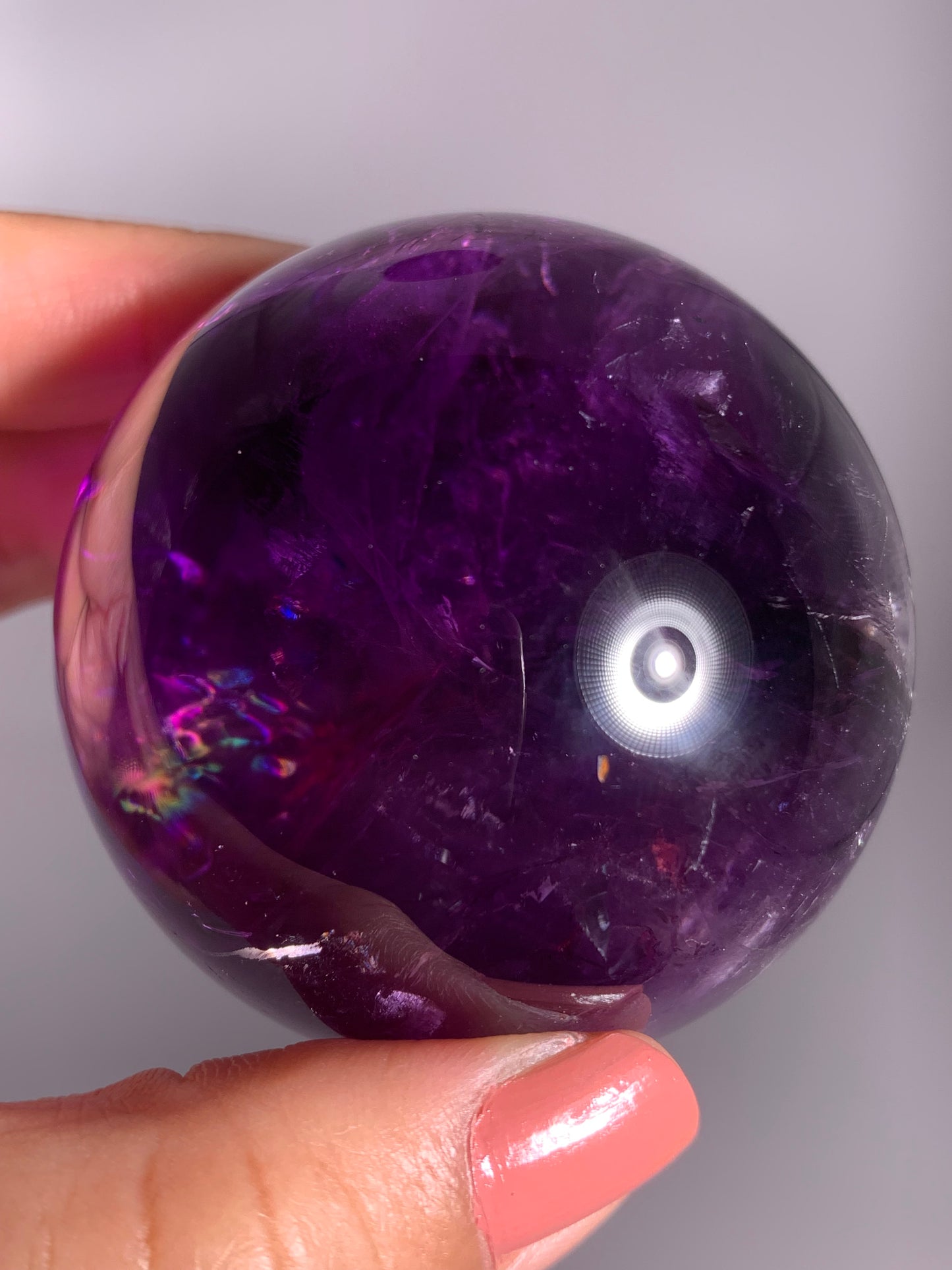 Large Gem Crystal Amethyst Sphere with Natural Rainbow from Brazil