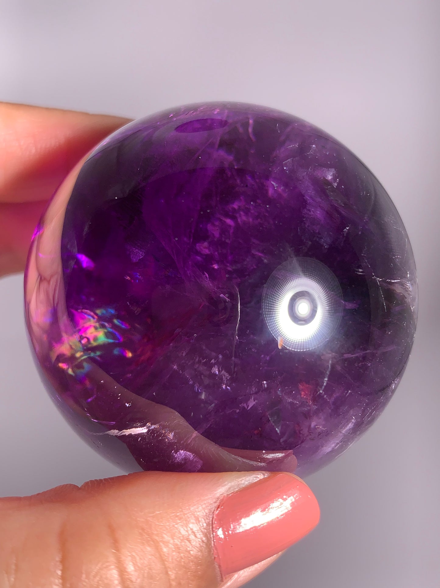 Large Gem Crystal Amethyst Sphere with Natural Rainbow from Brazil
