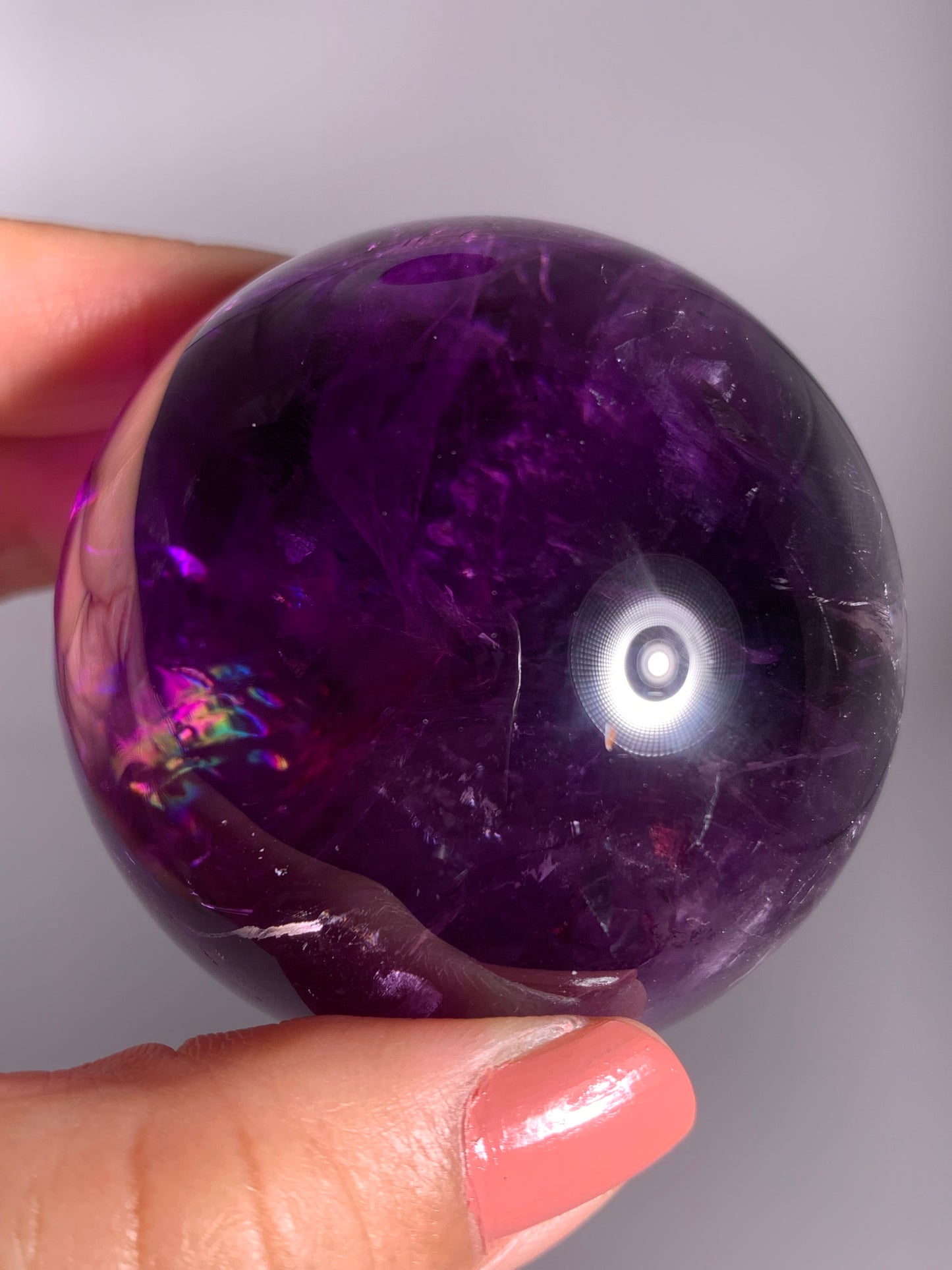 Large Gem Crystal Amethyst Sphere with Natural Rainbow from Brazil