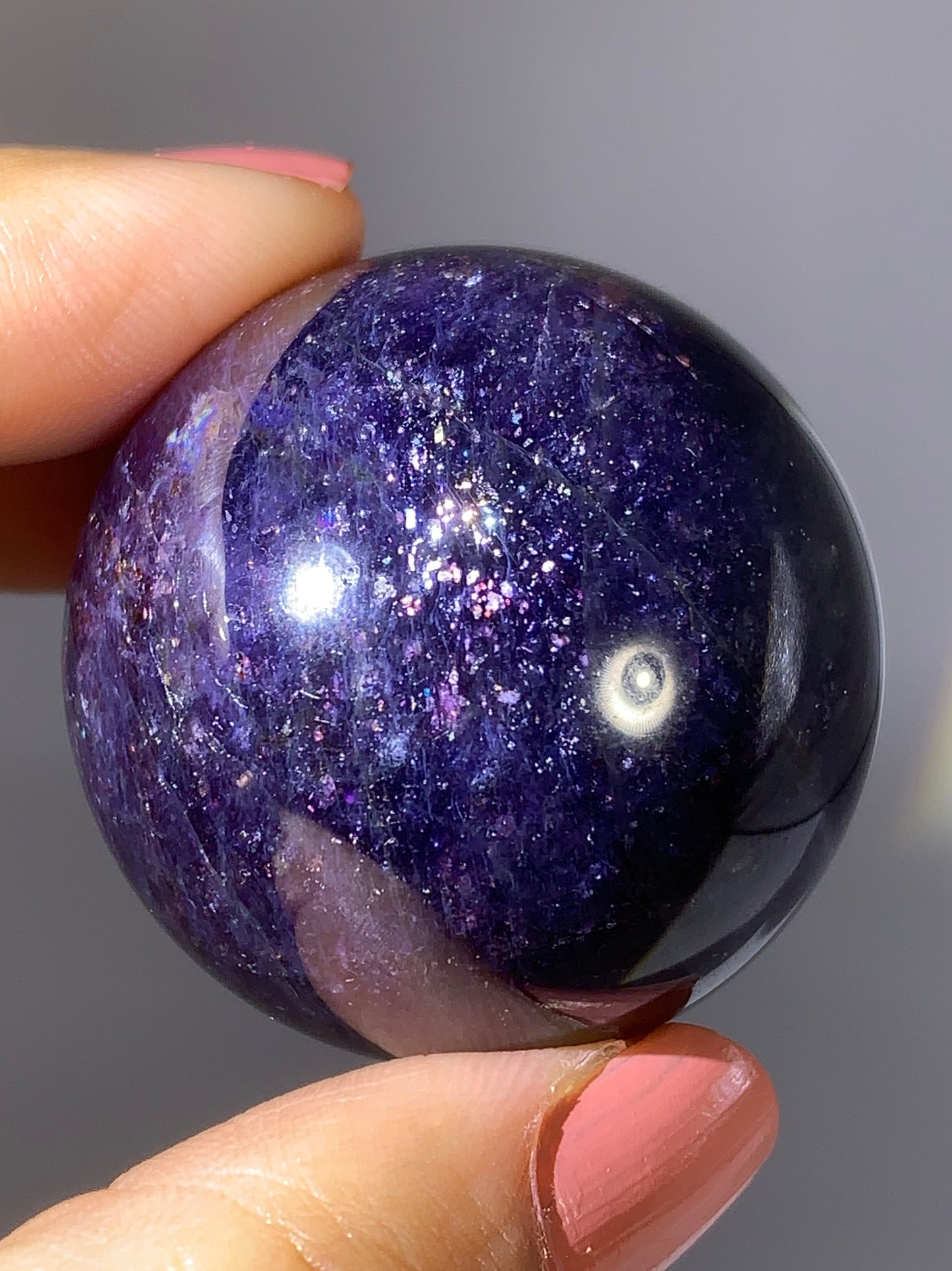 Natural High-Grade Galaxy Iolite and Sunstone Bloodshot Sphere from Tanzania
