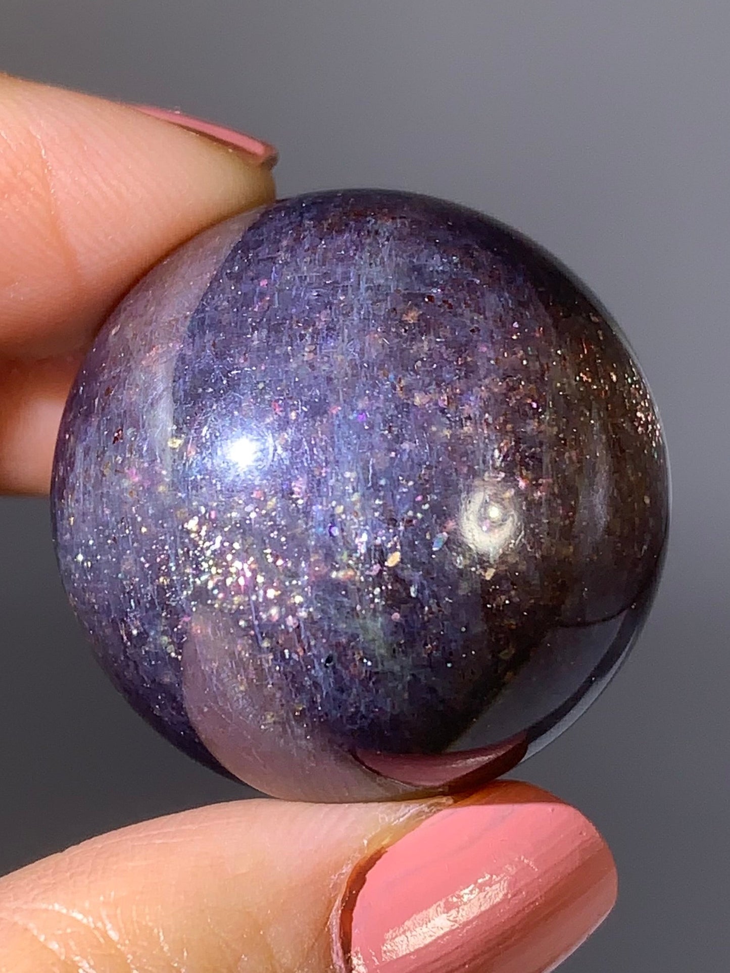 Natural High-Grade Galaxy Iolite and Sunstone Bloodshot Sphere from Tanzania