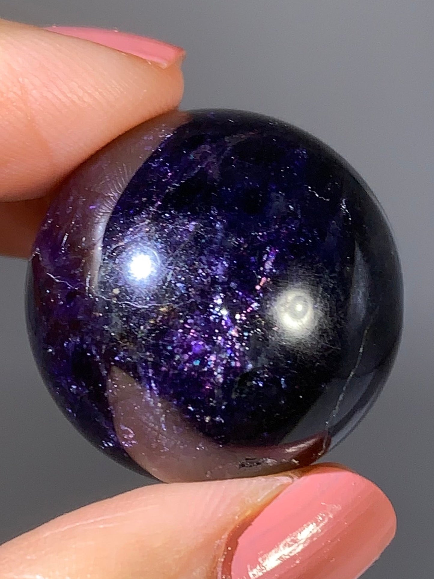 Natural High-Grade Galaxy Iolite and Sunstone Bloodshot Sphere from Tanzania