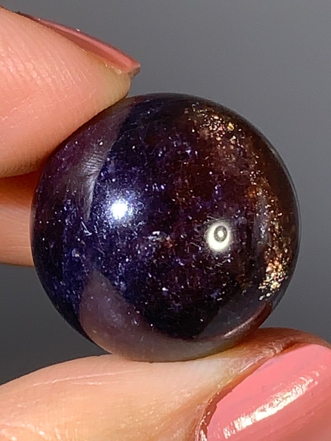 Natural High-Grade Galaxy Iolite and Sunstone Bloodshot Sphere from Tanzania