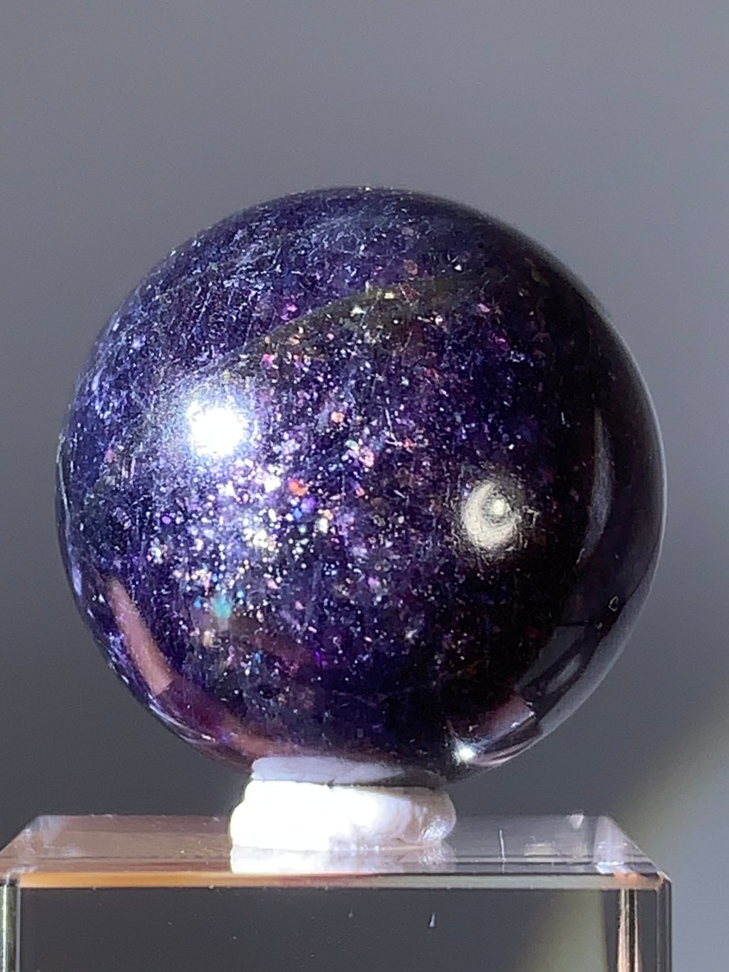Natural High-Grade Galaxy Iolite and Sunstone Bloodshot Sphere from Tanzania