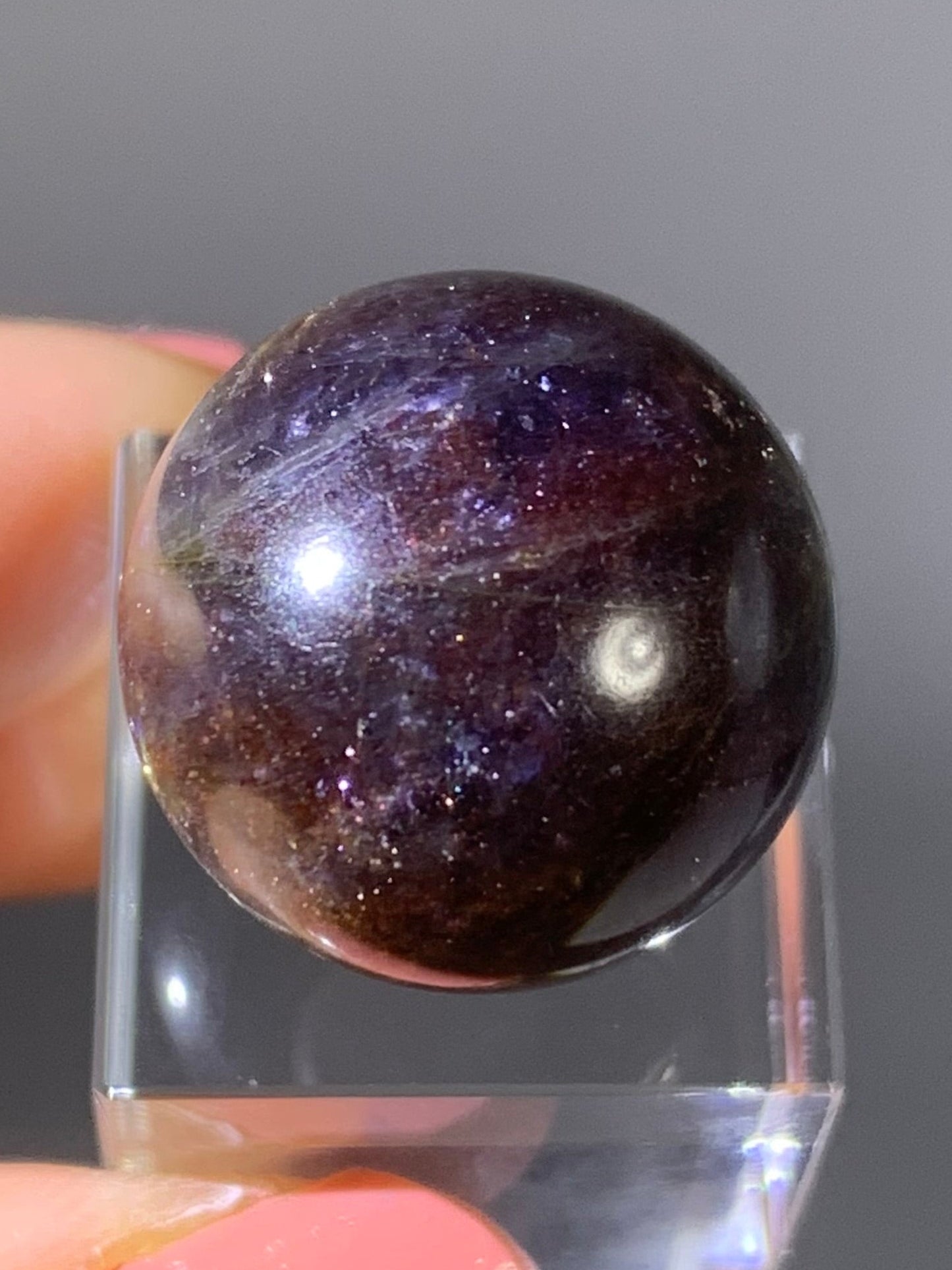 Natural High-Grade Galaxy Iolite and Sunstone Bloodshot Sphere from Tanzania