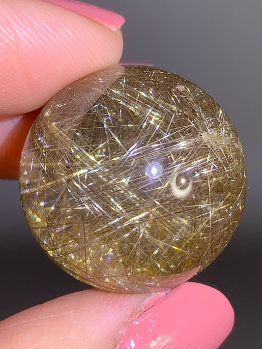 High-Quality Densely Packed Gold Shooting Star & Lattice Rutile Quartz Sphere from Brazil
