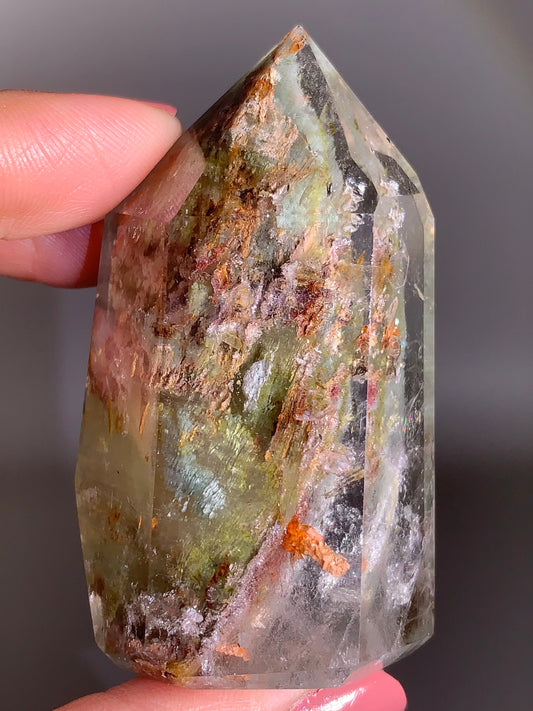 High-Quality Garden Quartz Tower with Manifestations (Crystal in Crystal) from Zambia