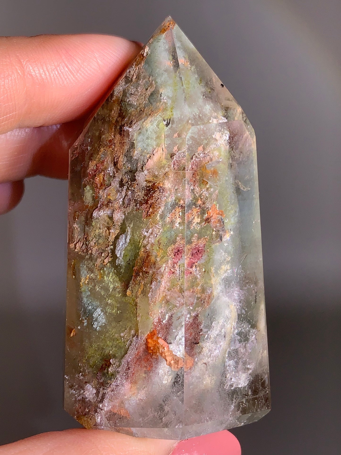 High-Quality Garden Quartz Tower with Manifestations (Crystal in Crystal) from Zambia