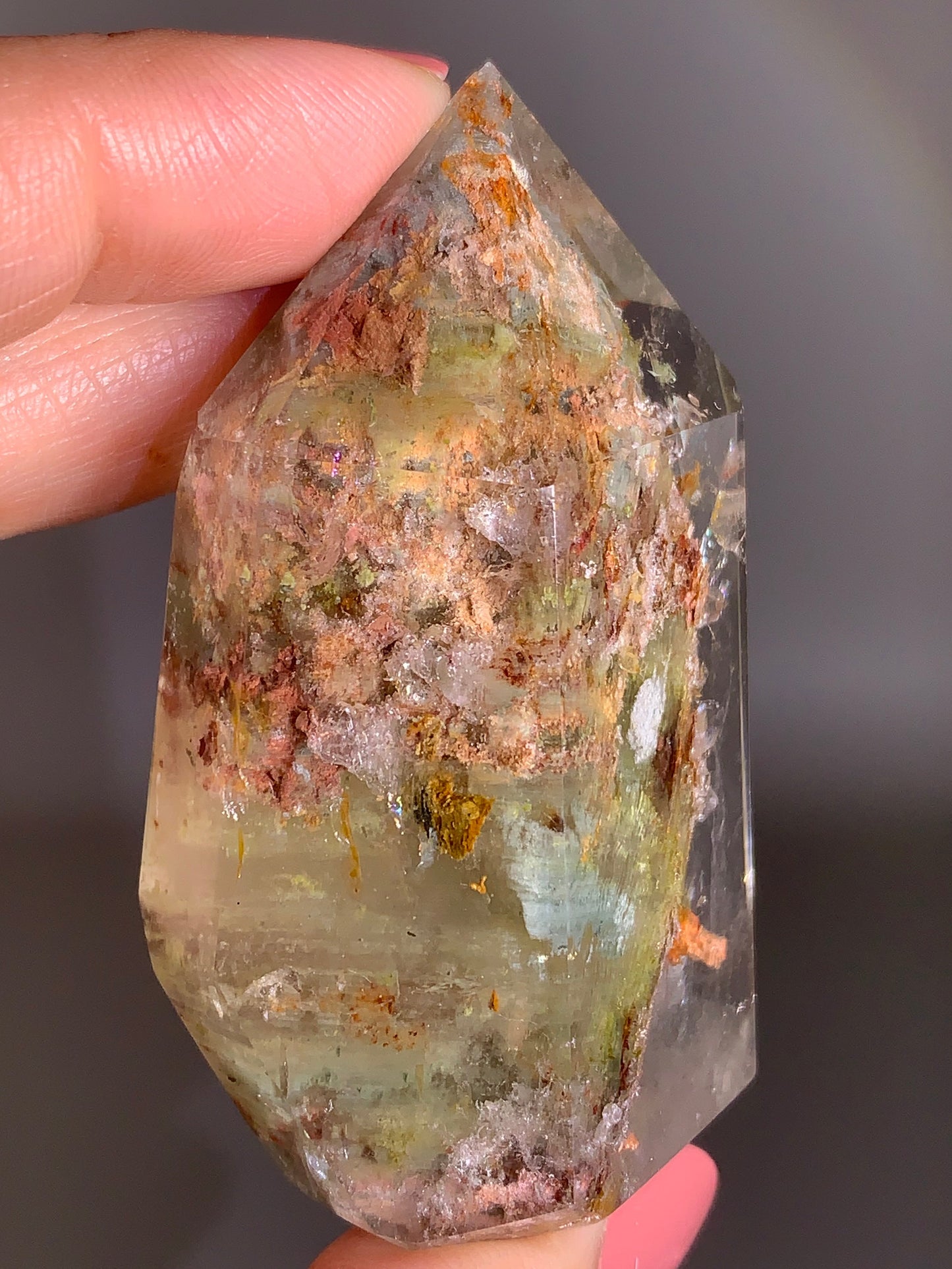 High-Quality Garden Quartz Tower with Manifestations (Crystal in Crystal) from Zambia