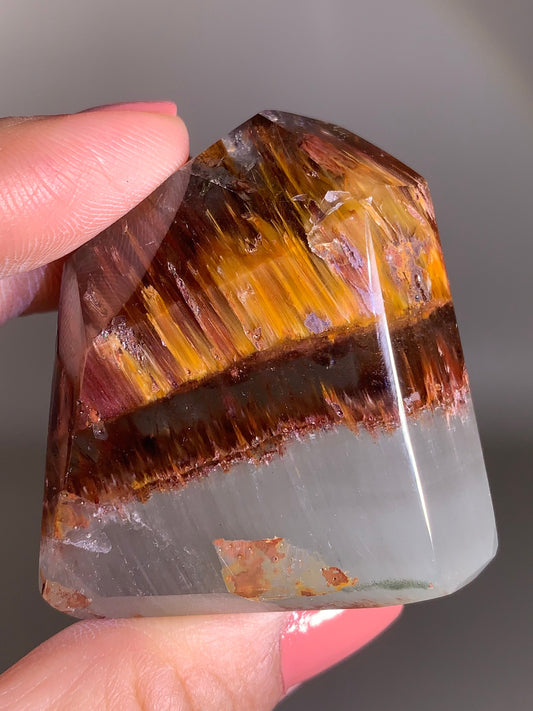 Unique Formation Pink, Red, Yellow & Grey Amphibole Polished Tower from Congo