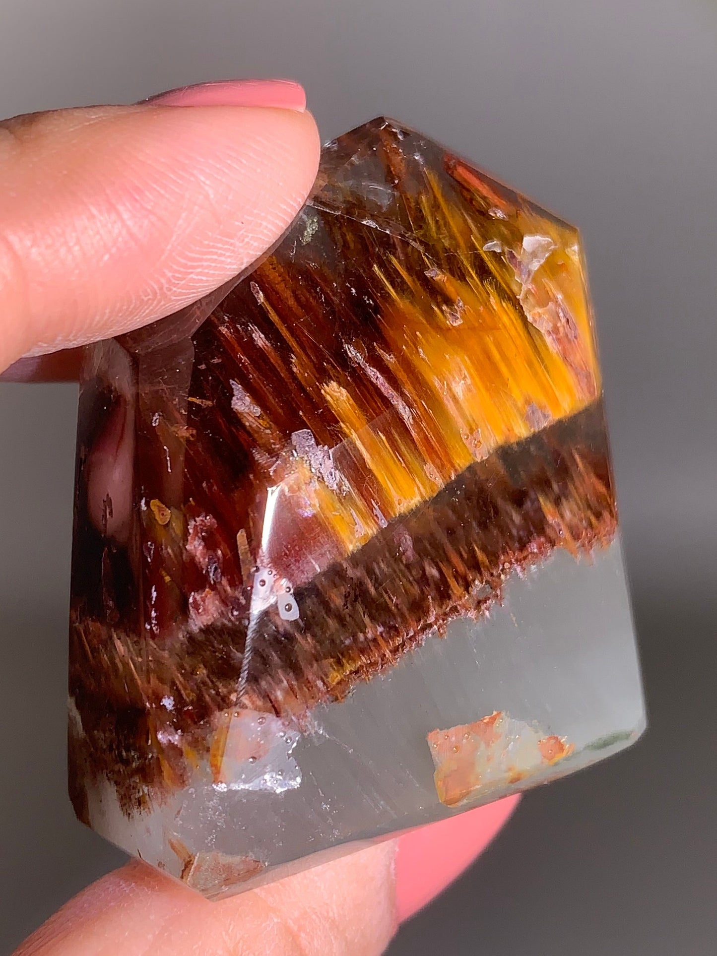 Unique Formation Pink, Red, Yellow & Grey Amphibole Polished Tower from Congo