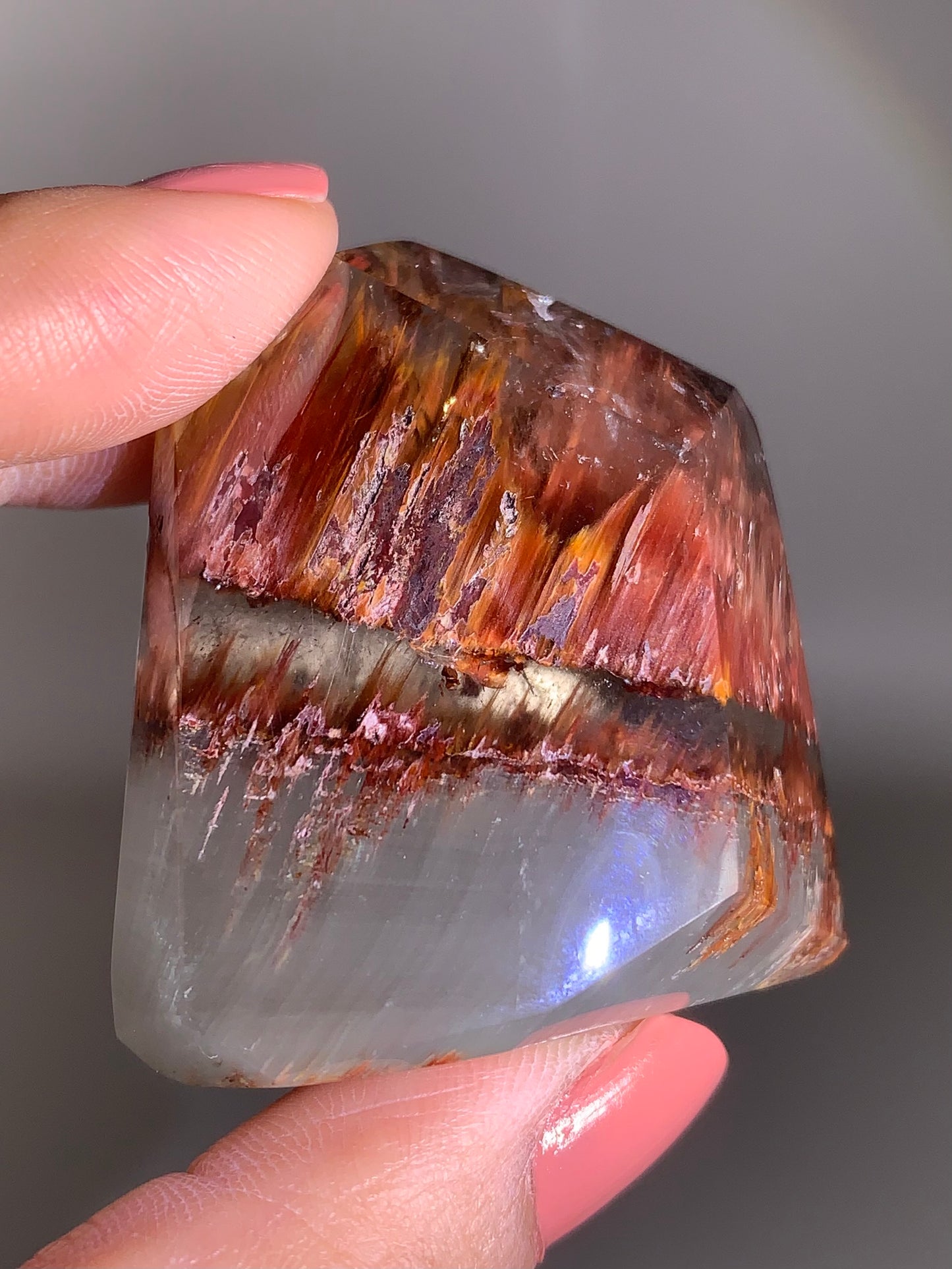 Unique Formation Pink, Red, Yellow & Grey Amphibole Polished Tower from Congo