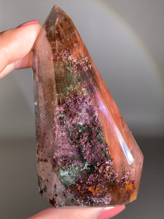 Collector’s Piece Large Pink Amphibole & Colorful Garden Quartz Tower from Brazil