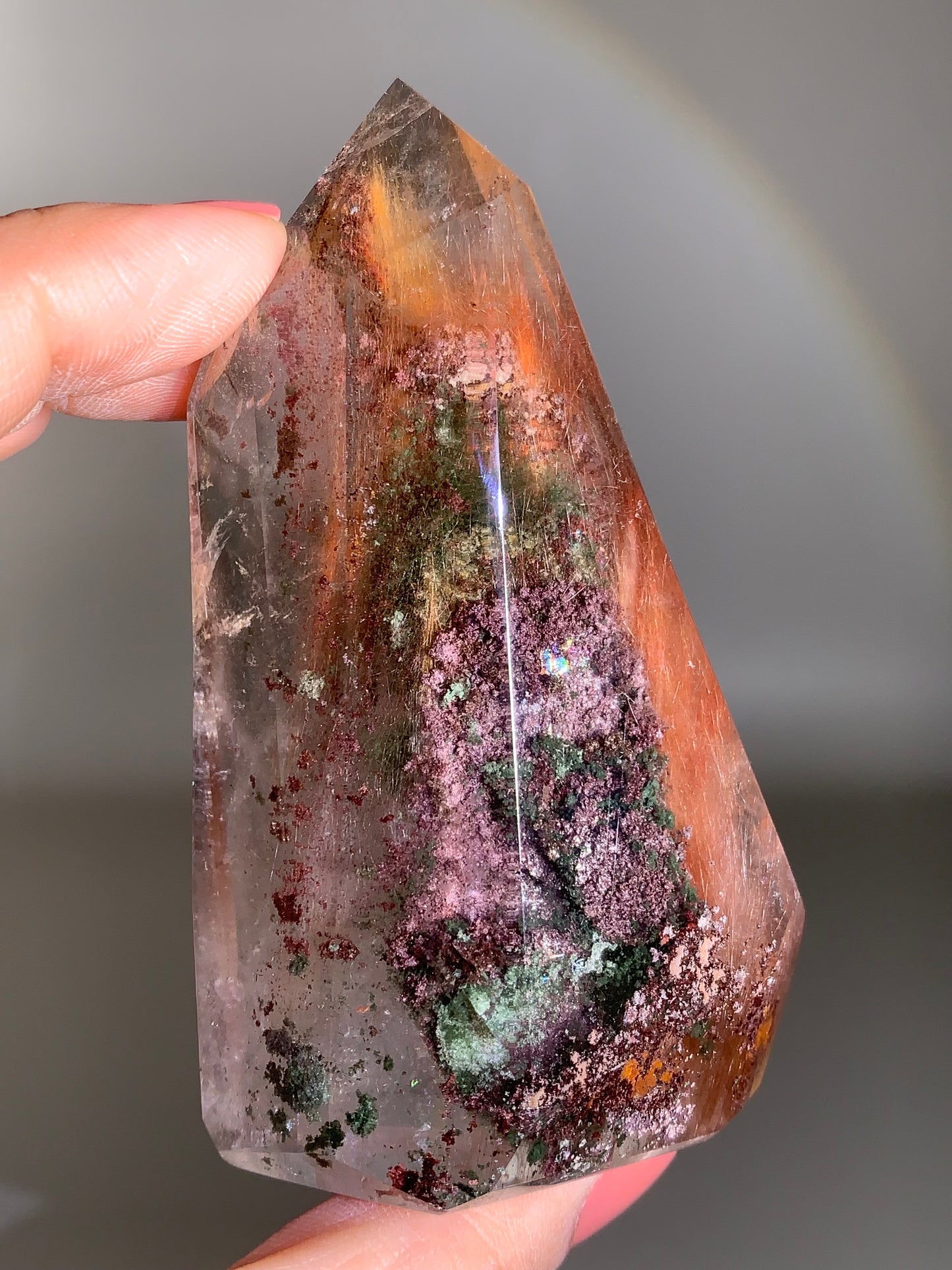 Collector’s Piece Large Pink Amphibole & Colorful Garden Quartz Tower from Brazil