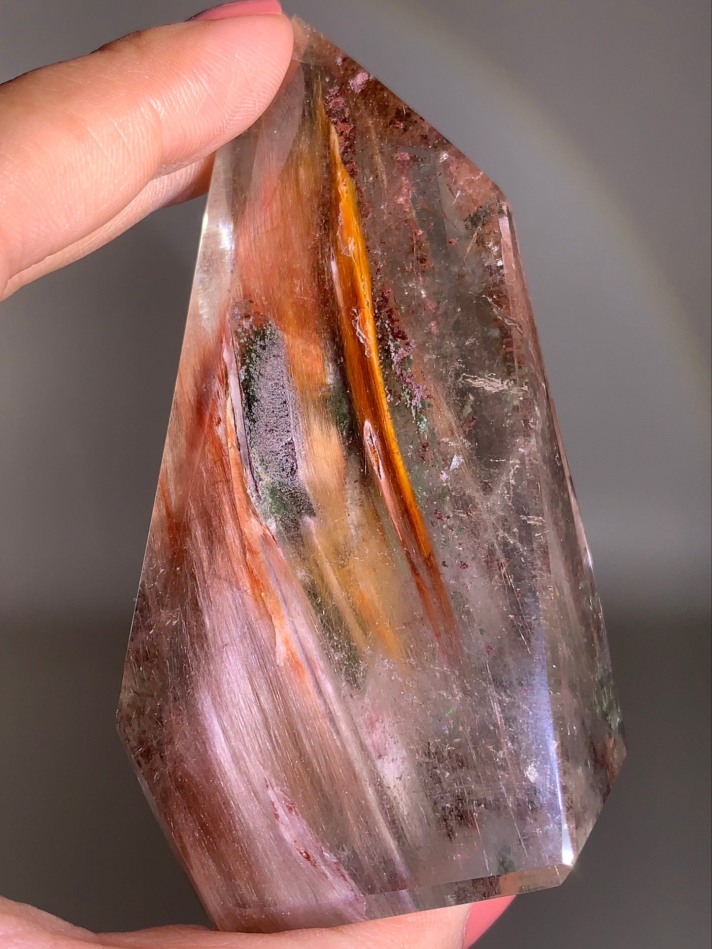 Collector’s Piece Large Pink Amphibole & Colorful Garden Quartz Tower from Brazil