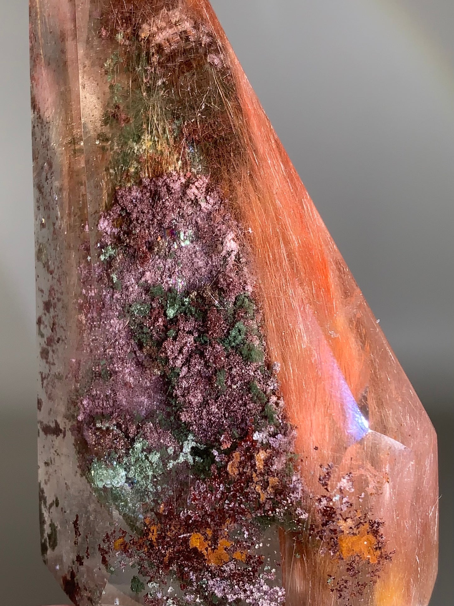 Collector’s Piece Large Pink Amphibole & Colorful Garden Quartz Tower from Brazil