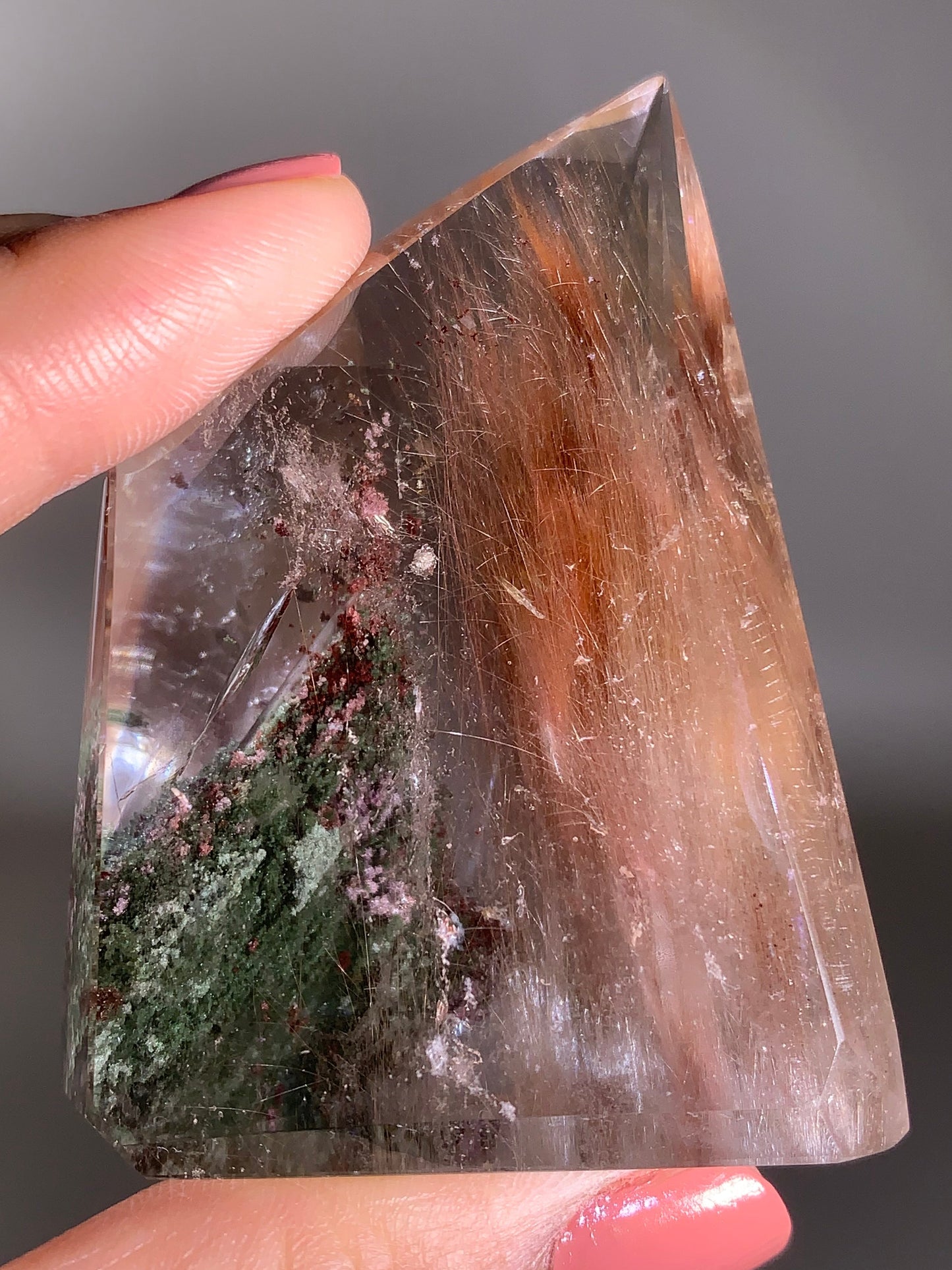 Collector’s Piece Large Pink Amphibole & Colorful Garden Quartz Tower from Brazil