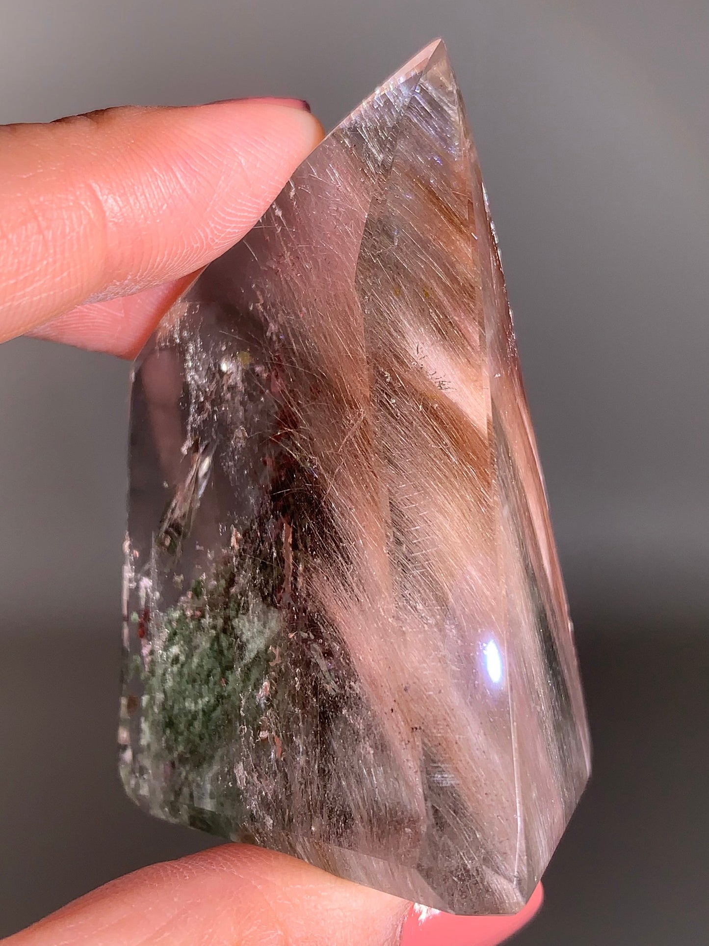 Collector’s Piece Large Pink Amphibole & Colorful Garden Quartz Tower from Brazil