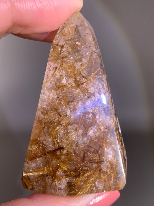 High-Quality Rare Gold Rutile Flower with White Garden & Purple Amphibole Quartz