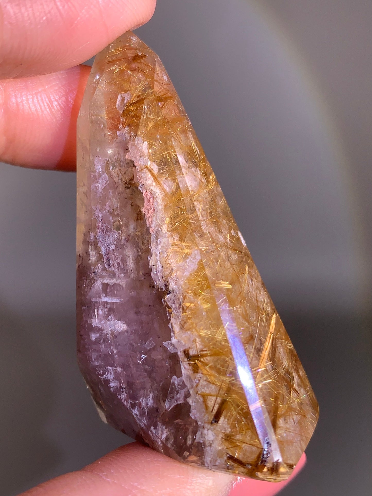 High-Quality Rare Gold Rutile Flower with White Garden & Purple Amphibole Quartz
