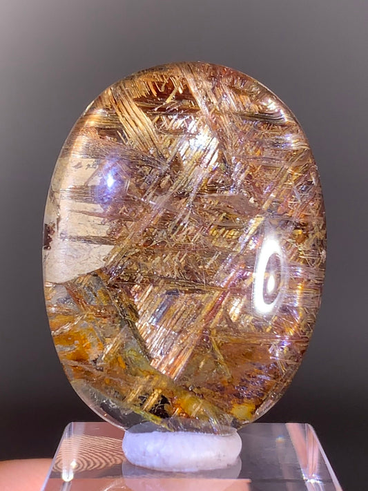 High-Quality Gold Sagenite Rutile with Mica Polished Cabochon from Brazil