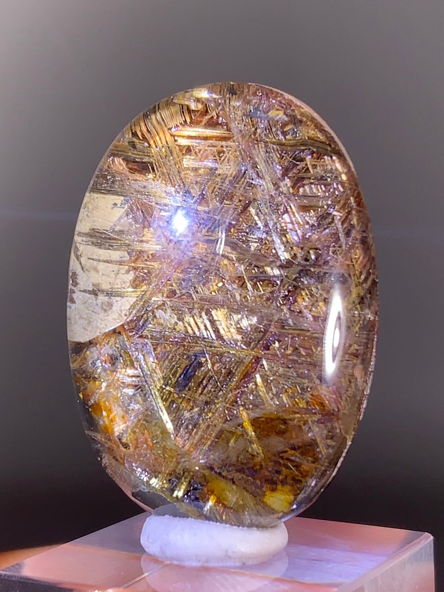 High-Quality Gold Sagenite Rutile with Mica Polished Cabochon from Brazil