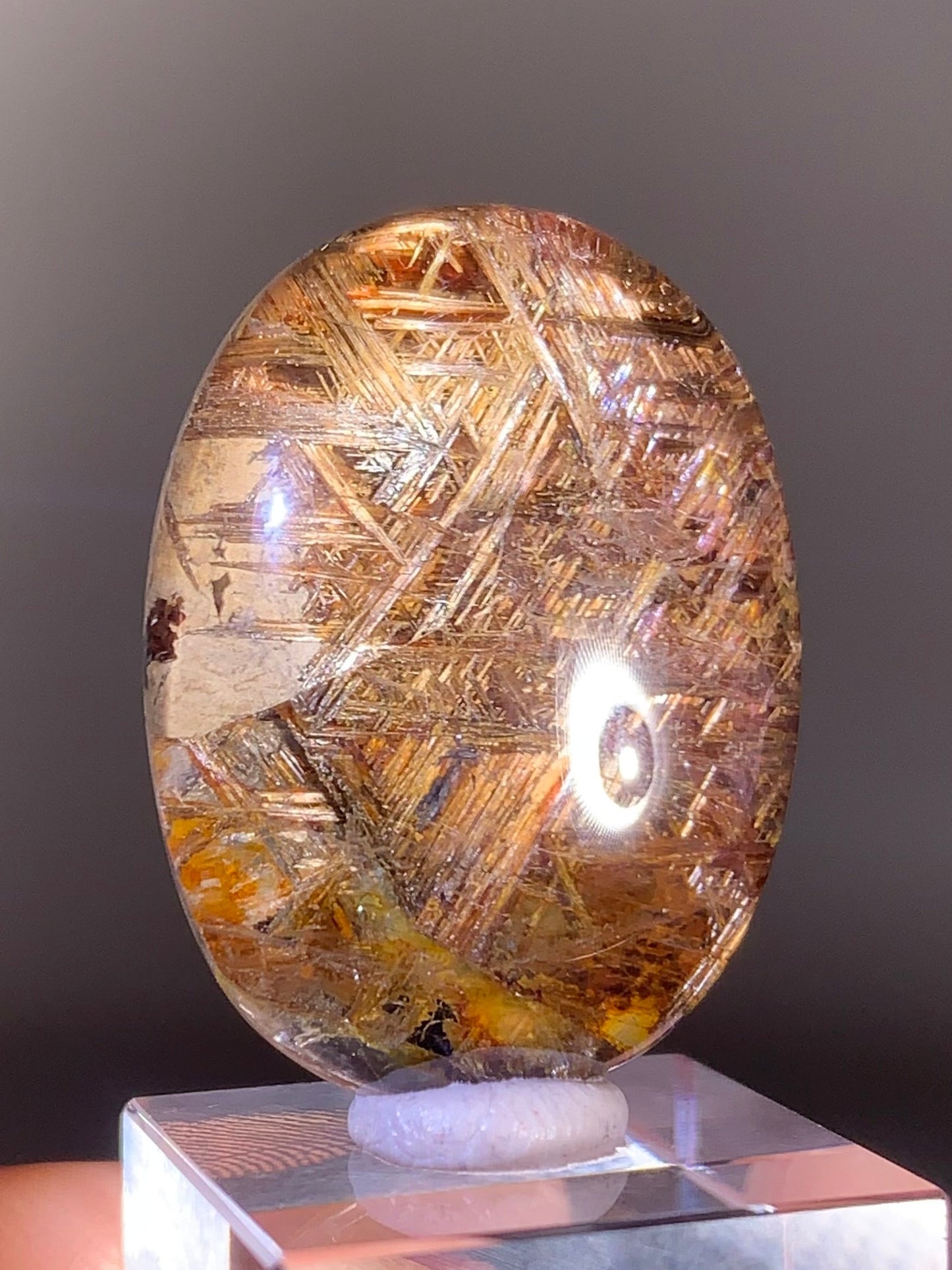 High-Quality Gold Sagenite Rutile with Mica Polished Cabochon from Brazil