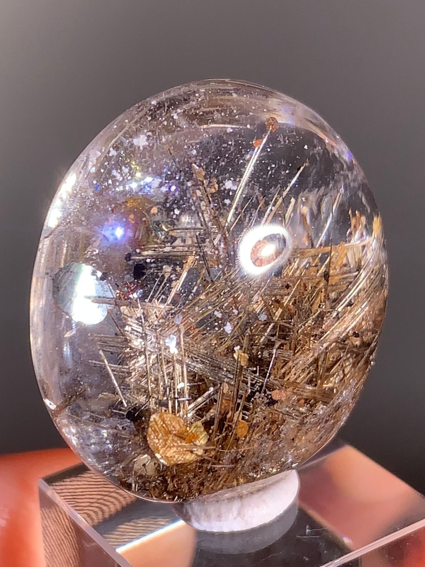 High-Quality Gold Sagenite Rutile with Shiny Hematite & Gold Mica Polished Cabochon from Brazil