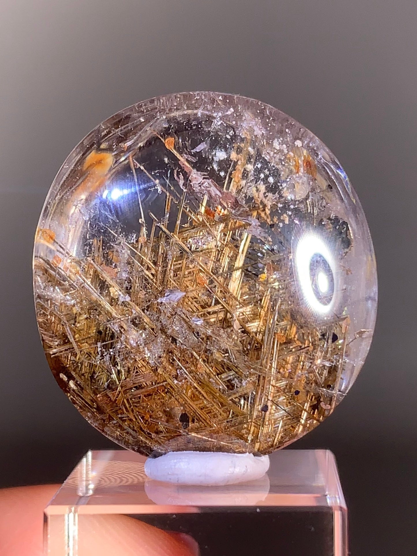 High-Quality Gold Sagenite Rutile with Shiny Hematite & Gold Mica Polished Cabochon from Brazil