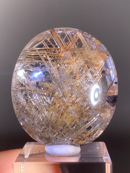 High-Quality Gold Sagenite Rutile with Shiny Hematite & Gold Mica Polished Cabochon from Brazil