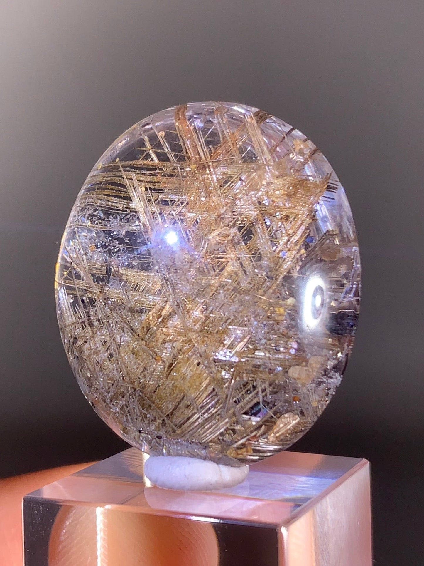 High-Quality Gold Sagenite Rutile with Shiny Hematite & Gold Mica Polished Cabochon from Brazil