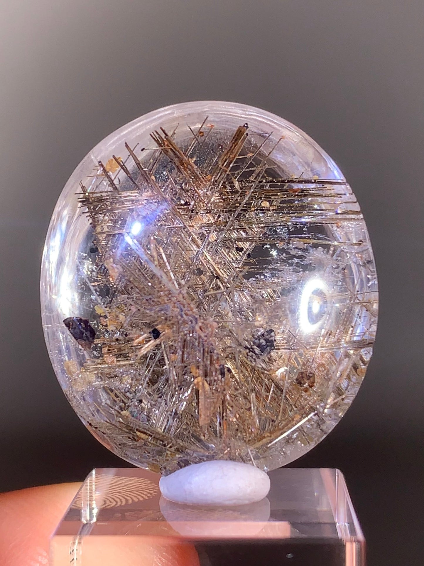 High-Quality Gold Sagenite Rutile with Shiny Hematite & Gold Mica Polished Cabochon from Brazil
