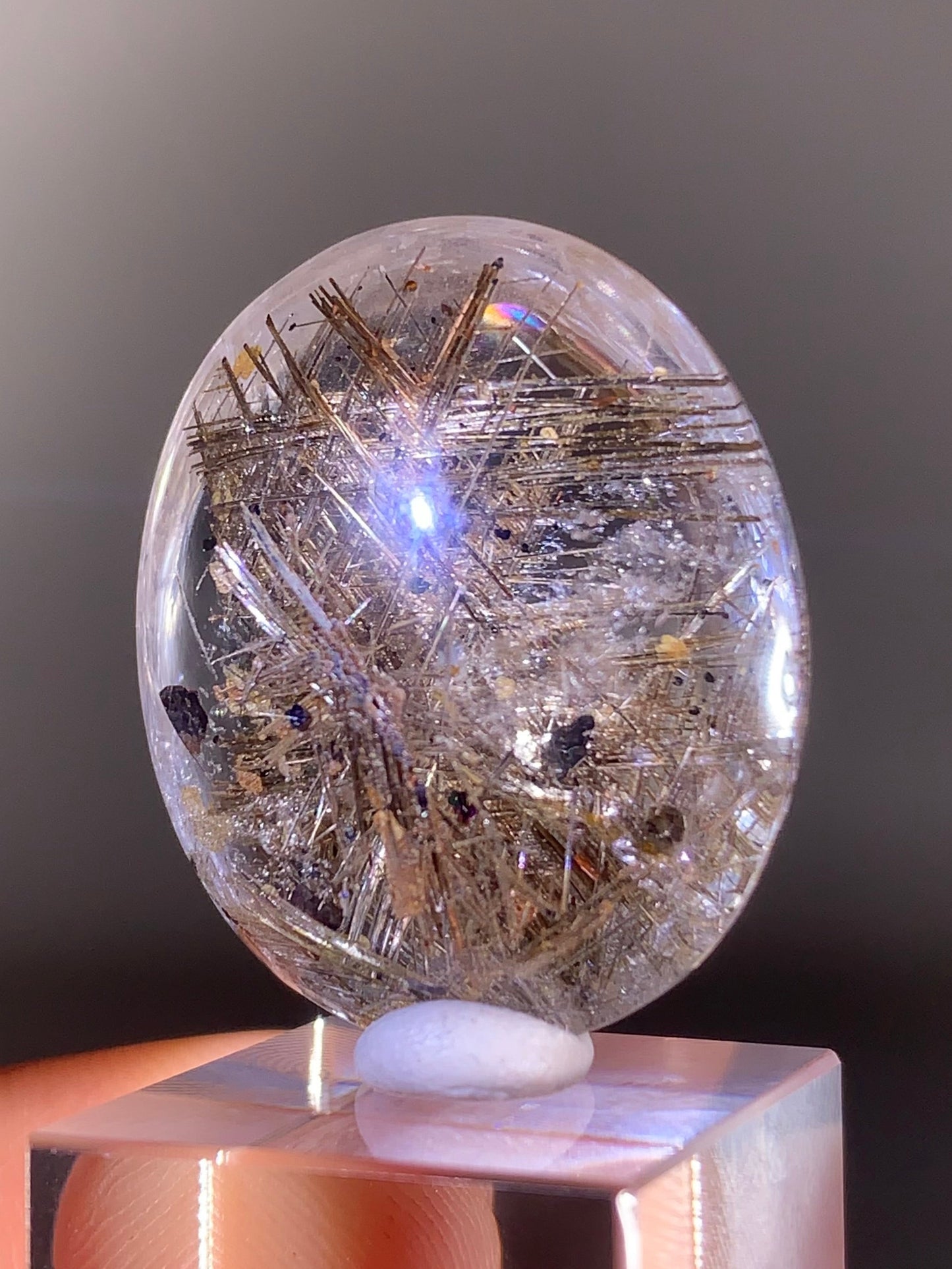 High-Quality Gold Sagenite Rutile with Shiny Hematite & Gold Mica Polished Cabochon from Brazil