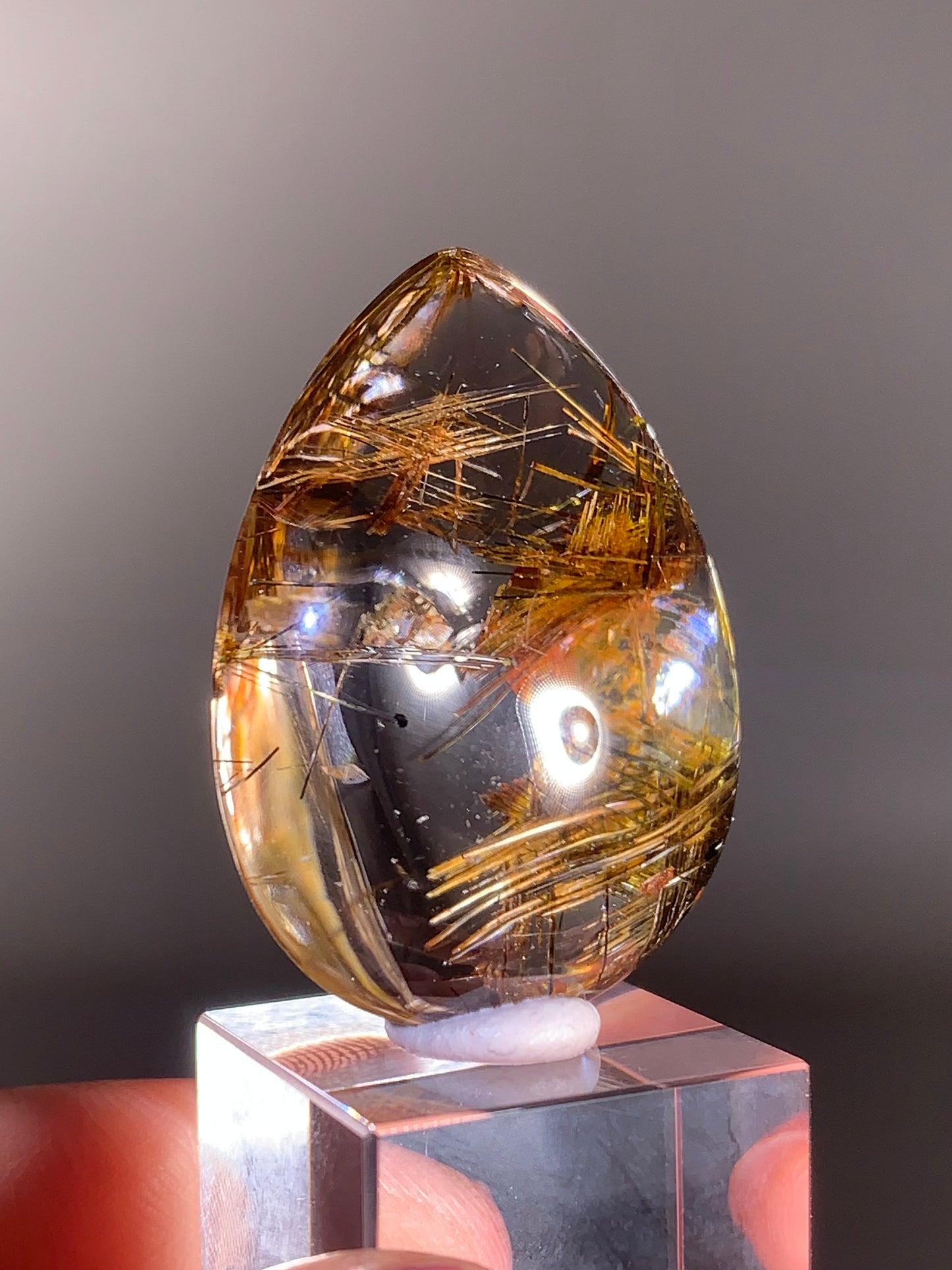 Top-Quality Rare Gold Sagenite Rutile in Quartz Polished Teardrop from Brazil | Natural Crystal