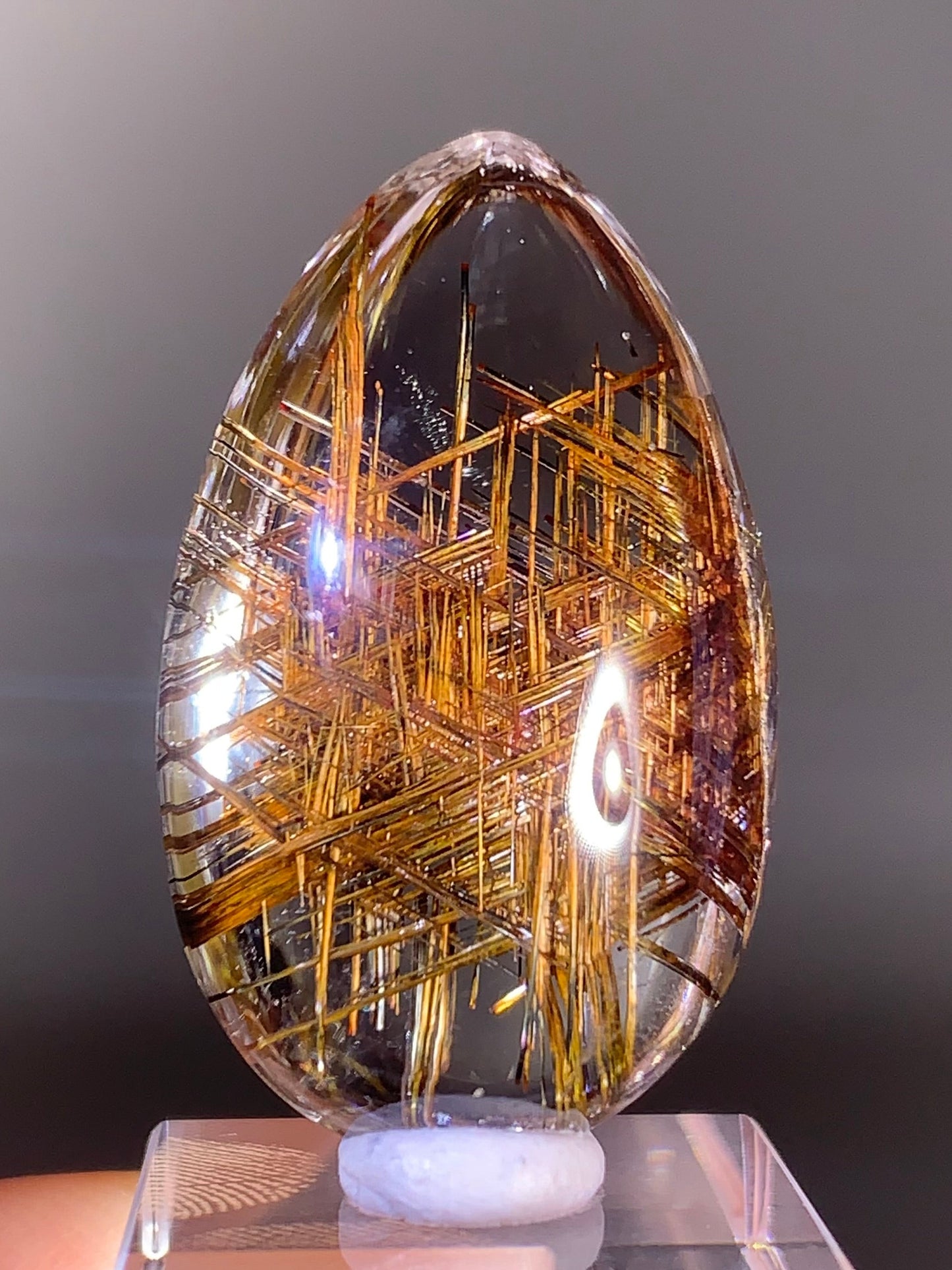 Top-Quality Rare Gold Sagenite Rutile in Quartz Polished Teardrop from Brazil | Natural Crystal