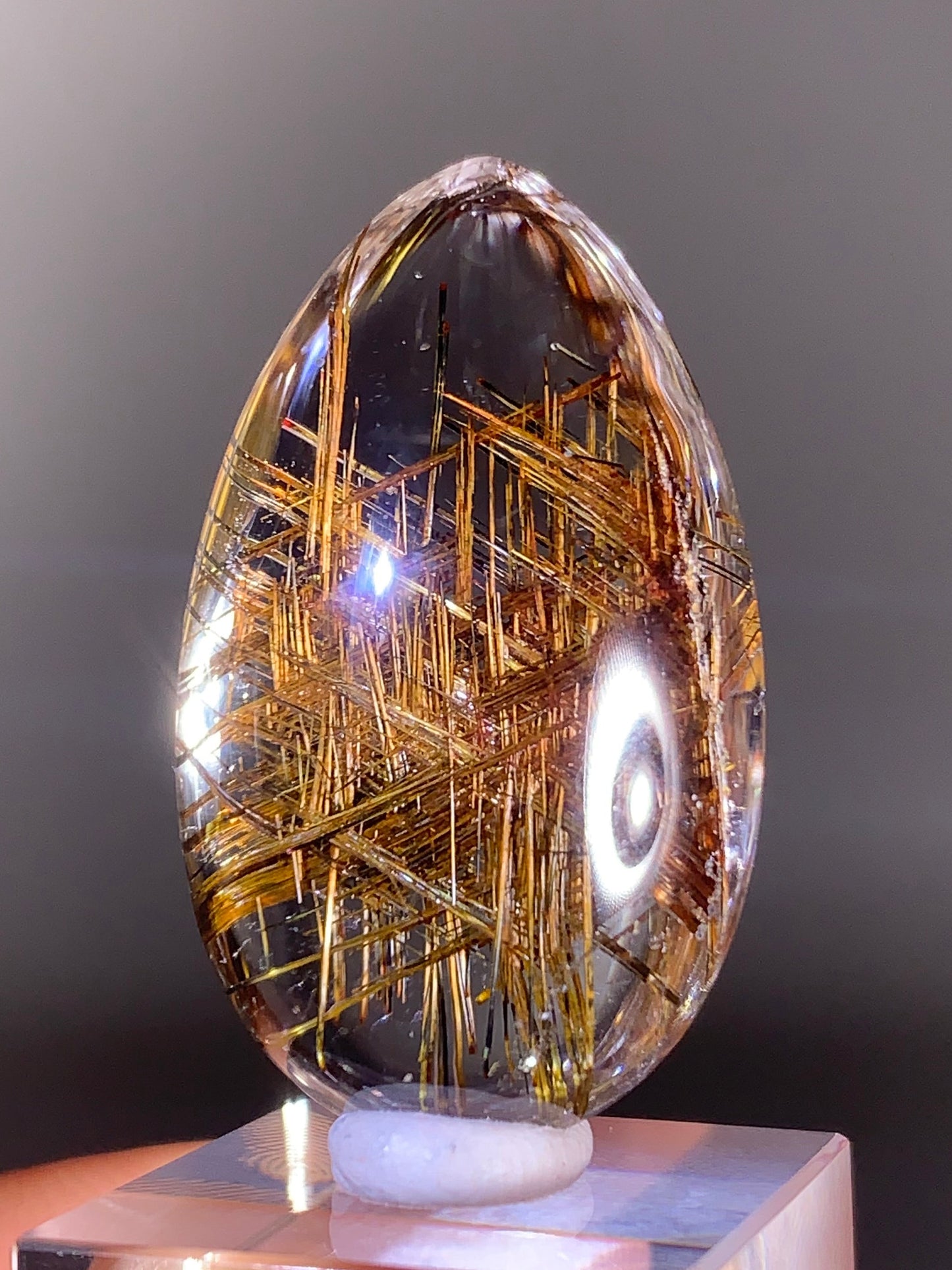 Top-Quality Rare Gold Sagenite Rutile in Quartz Polished Teardrop from Brazil | Natural Crystal