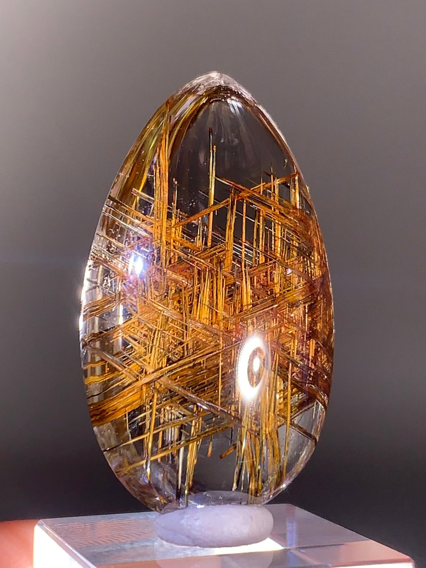 Top-Quality Rare Gold Sagenite Rutile in Quartz Polished Teardrop from Brazil | Natural Crystal