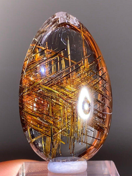 Top-Quality Rare Gold Sagenite Rutile in Quartz Polished Teardrop from Brazil | Natural Crystal