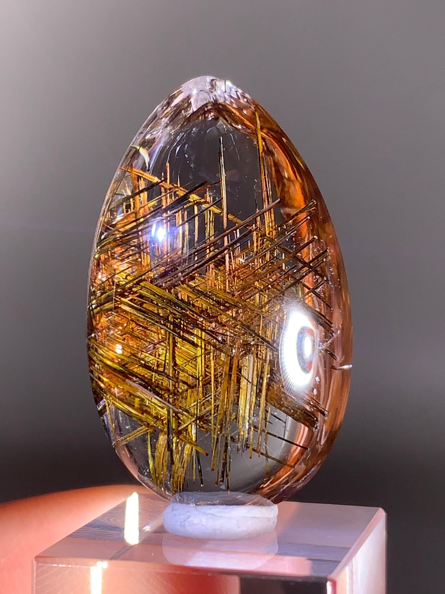 Top-Quality Rare Gold Sagenite Rutile in Quartz Polished Teardrop from Brazil | Natural Crystal