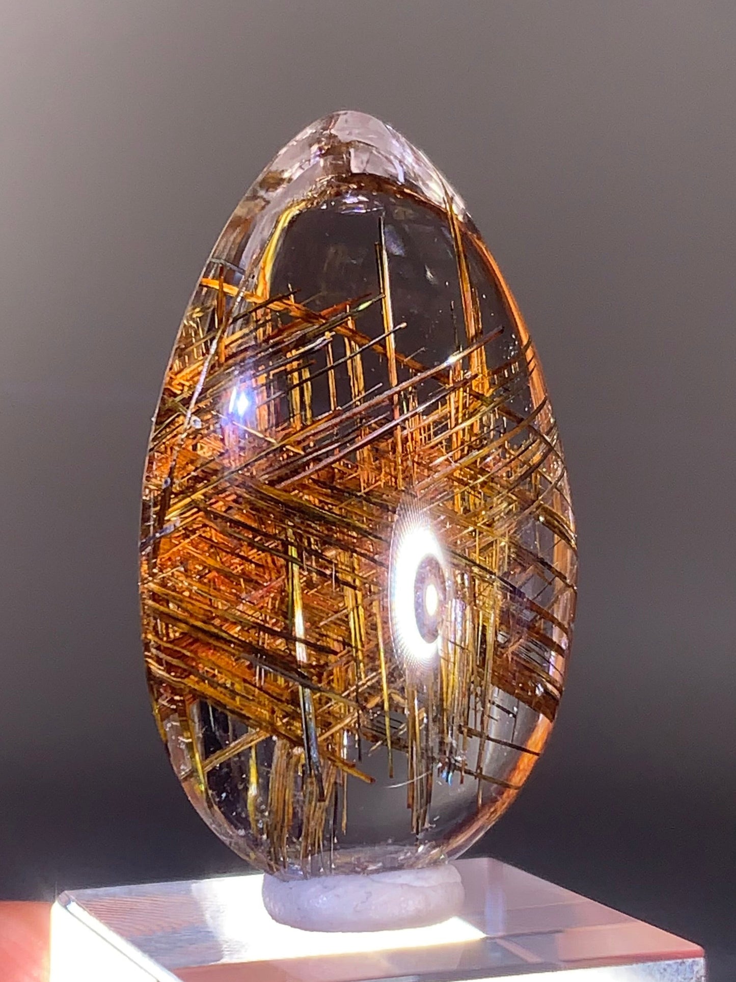 Top-Quality Rare Gold Sagenite Rutile in Quartz Polished Teardrop from Brazil | Natural Crystal