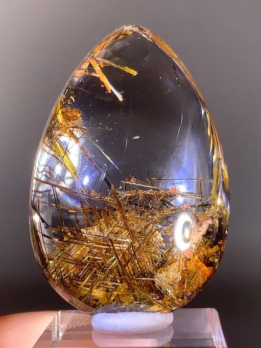 Top-Quality Rare Gold Sagenite Rutile in Quartz Polished Teardrop from Brazil | Natural Crystal