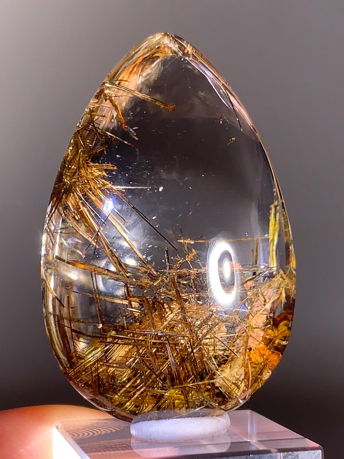 Top-Quality Rare Gold Sagenite Rutile in Quartz Polished Teardrop from Brazil | Natural Crystal