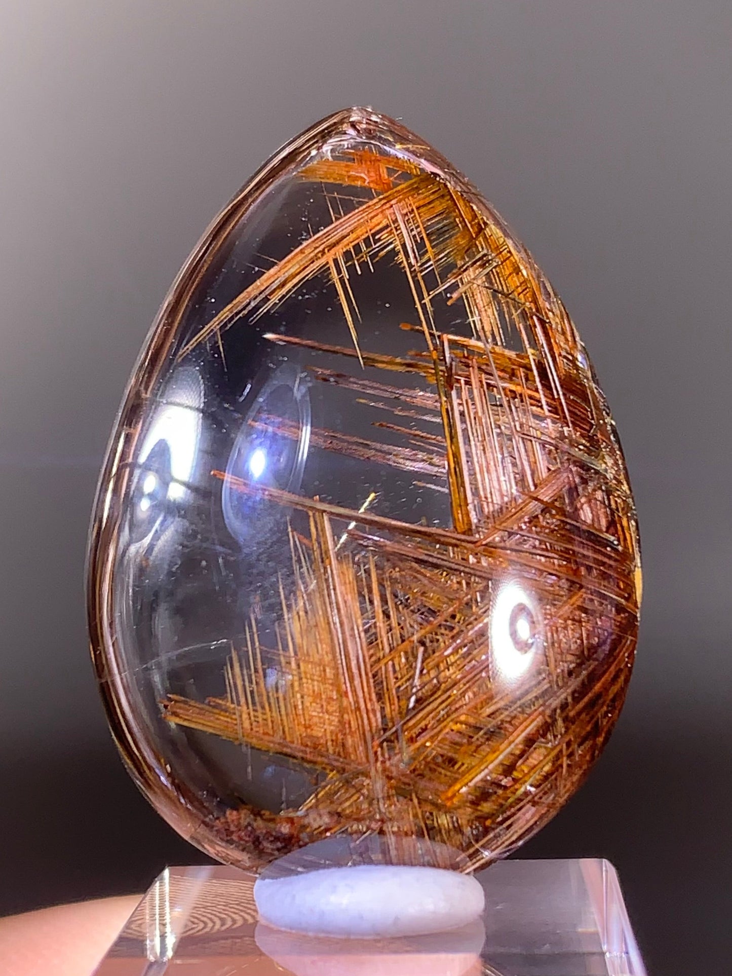 Top-Quality Rare Gold Sagenite Rutile in Quartz Polished Teardrop from Brazil | Natural Crystal