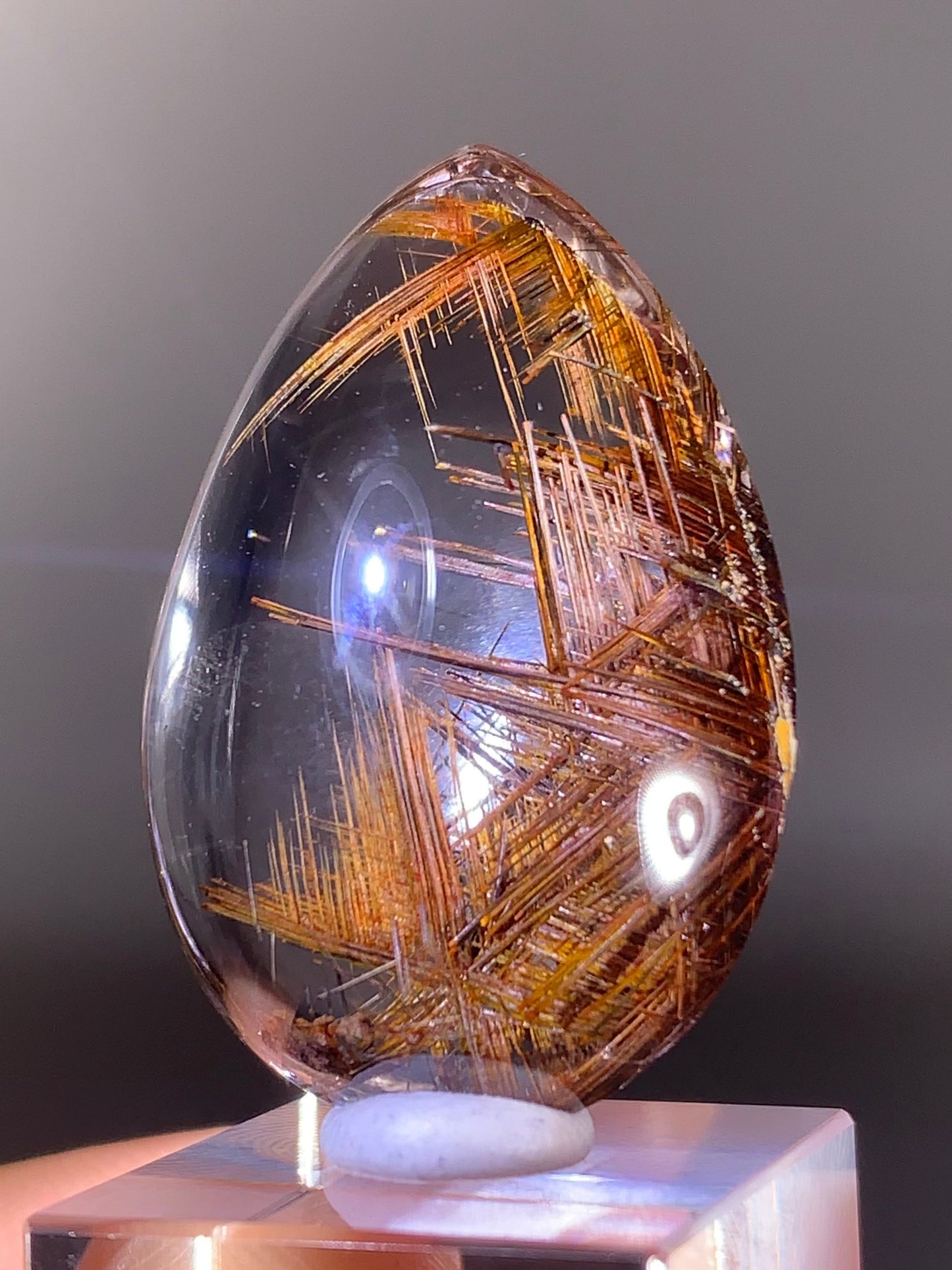 Top-Quality Rare Gold Sagenite Rutile in Quartz Polished Teardrop from Brazil | Natural Crystal