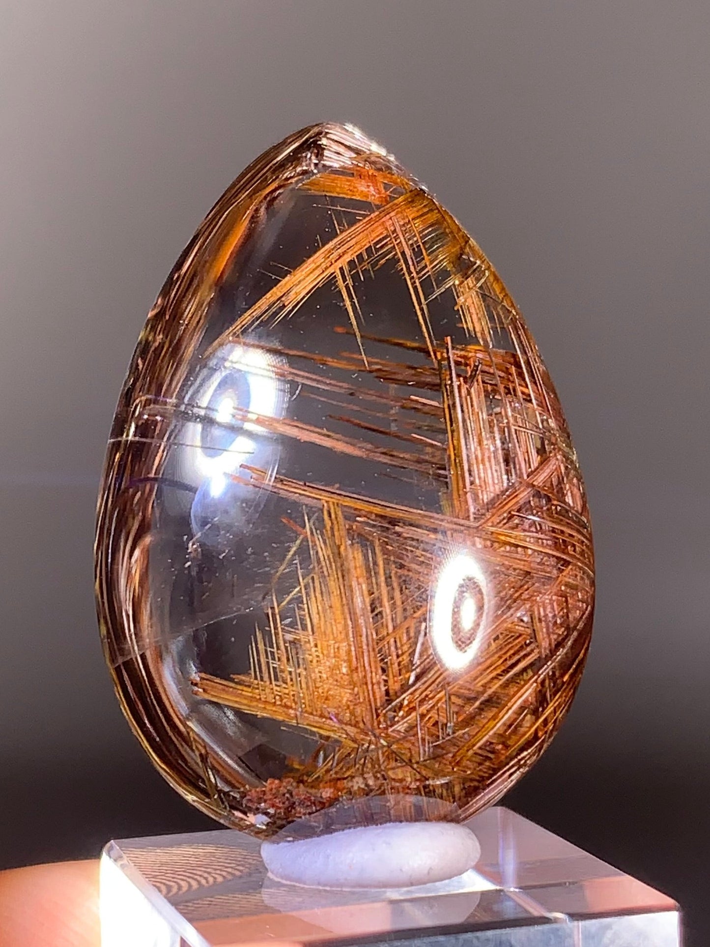 Top-Quality Rare Gold Sagenite Rutile in Quartz Polished Teardrop from Brazil | Natural Crystal