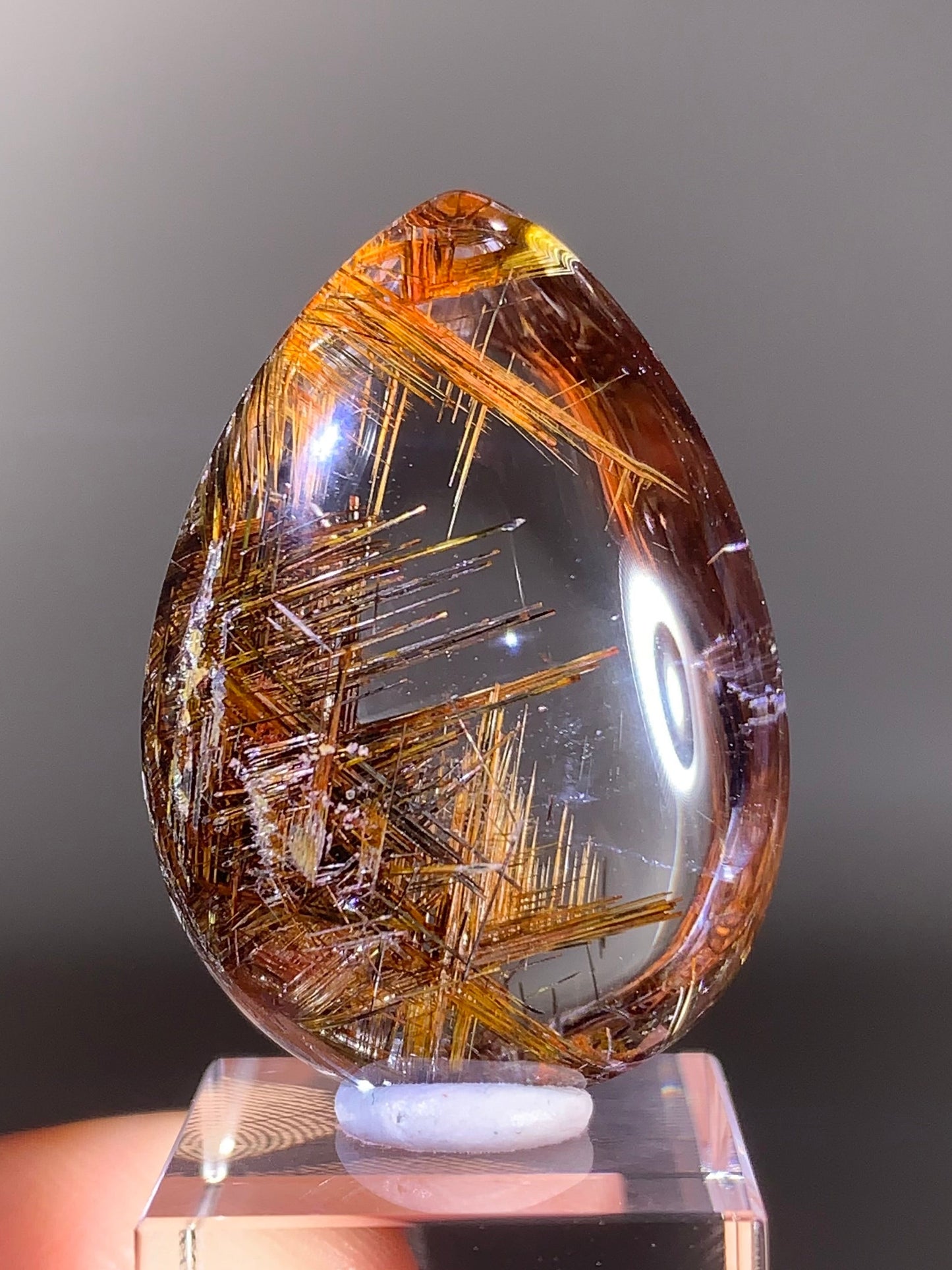 Top-Quality Rare Gold Sagenite Rutile in Quartz Polished Teardrop from Brazil | Natural Crystal