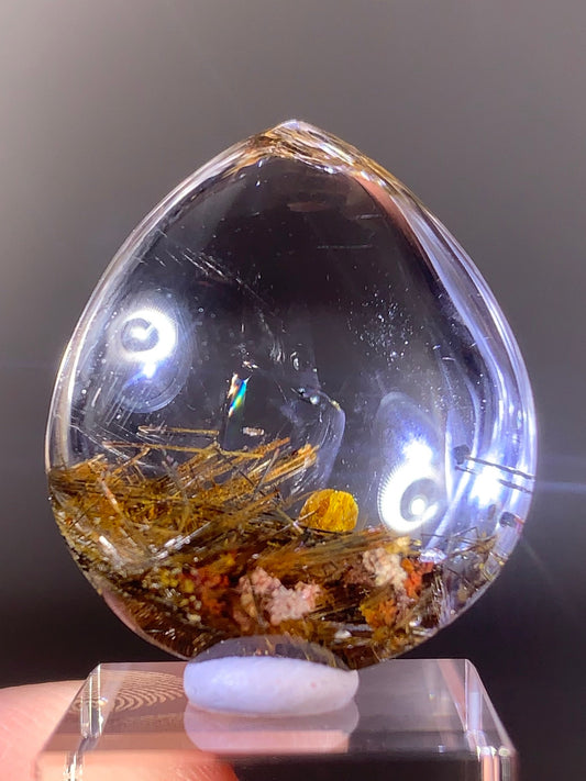 Top-Quality Gold Sagenite Rutile with Shiny Hematite & Gold Mica Polished Teardrop from Brazil