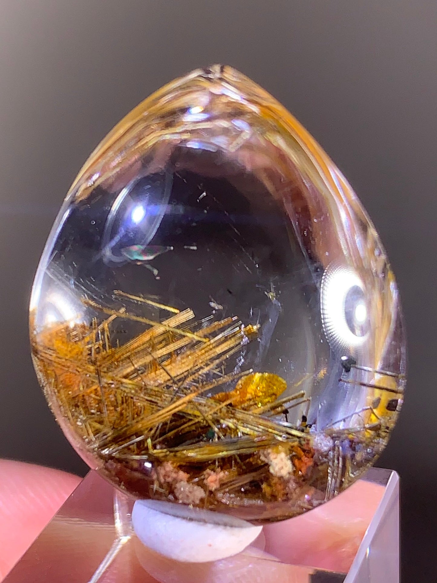 Top-Quality Gold Sagenite Rutile with Shiny Hematite & Gold Mica Polished Teardrop from Brazil