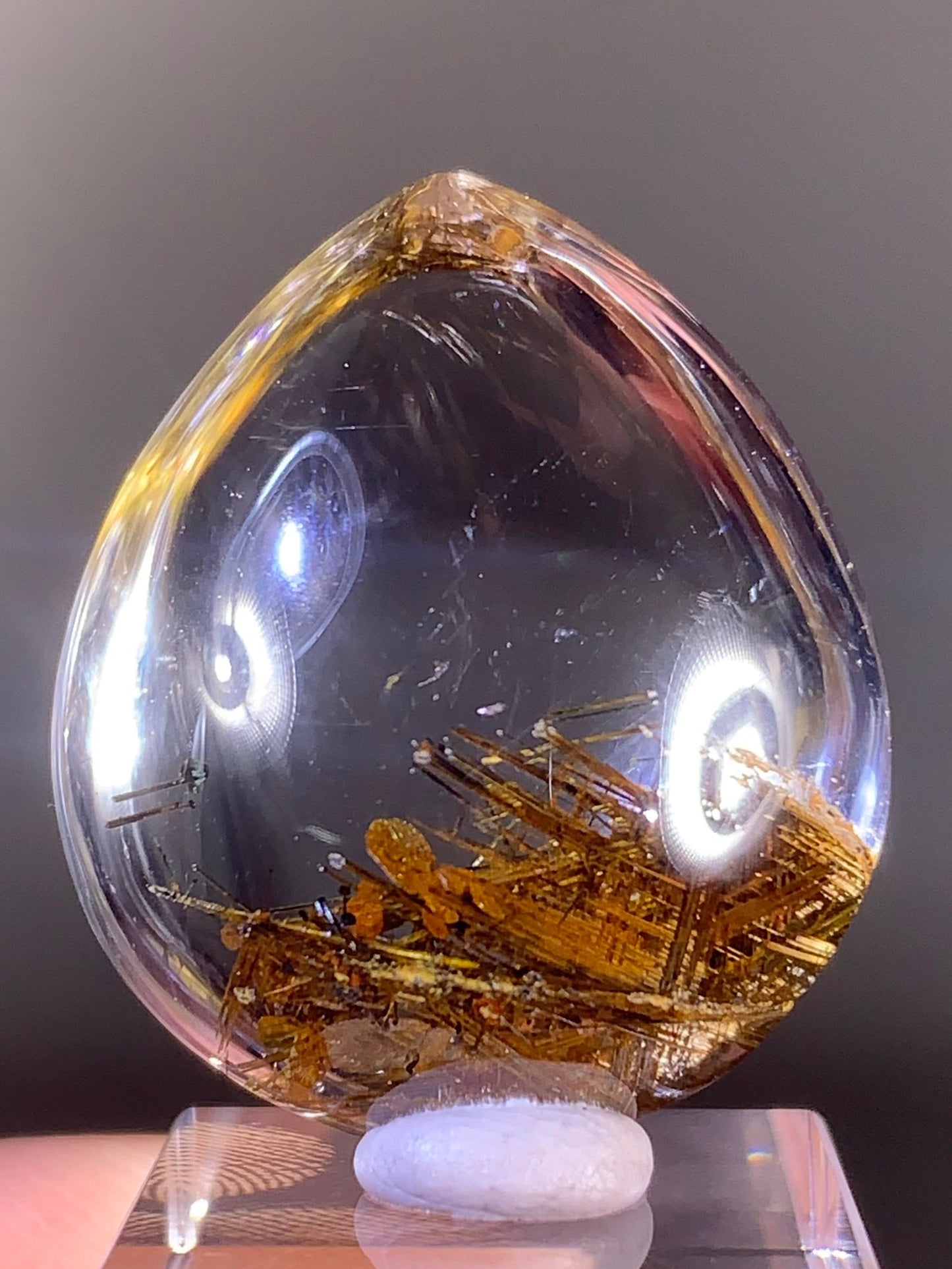 Top-Quality Gold Sagenite Rutile with Shiny Hematite & Gold Mica Polished Teardrop from Brazil