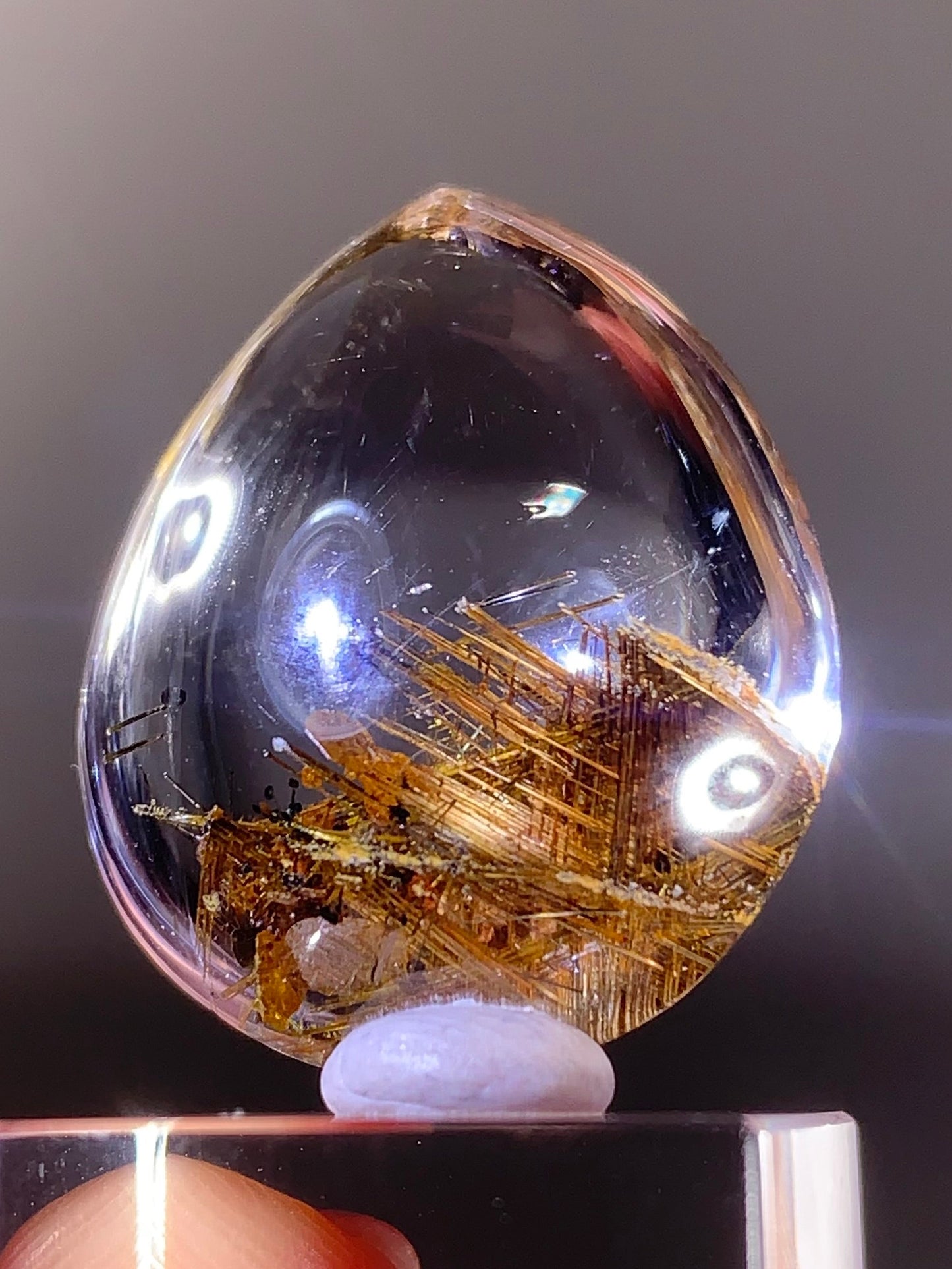 Top-Quality Gold Sagenite Rutile with Shiny Hematite & Gold Mica Polished Teardrop from Brazil
